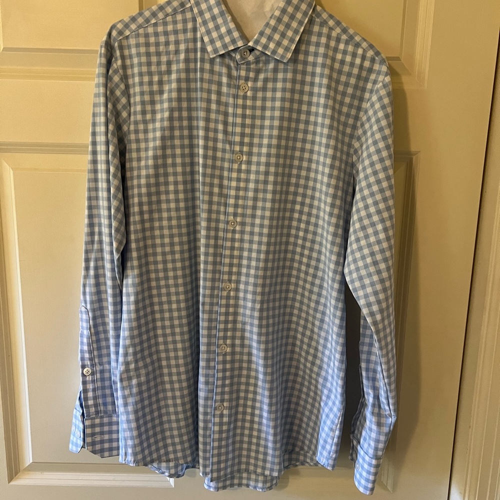 Mizzen+Main Light Blue Gingham Men's Trim Fit Shirt